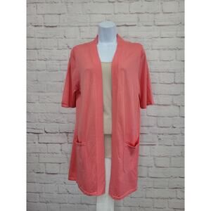 XXSMALL FLAMINGO PINK A499582 Isaac Mizrahi Live! Short Slv Open Front Sweater